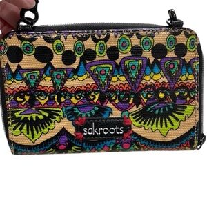 SAKROOTS CROSSBODY WALLET PURSE COLORFUL Artist Circle Boho Black Multicolor